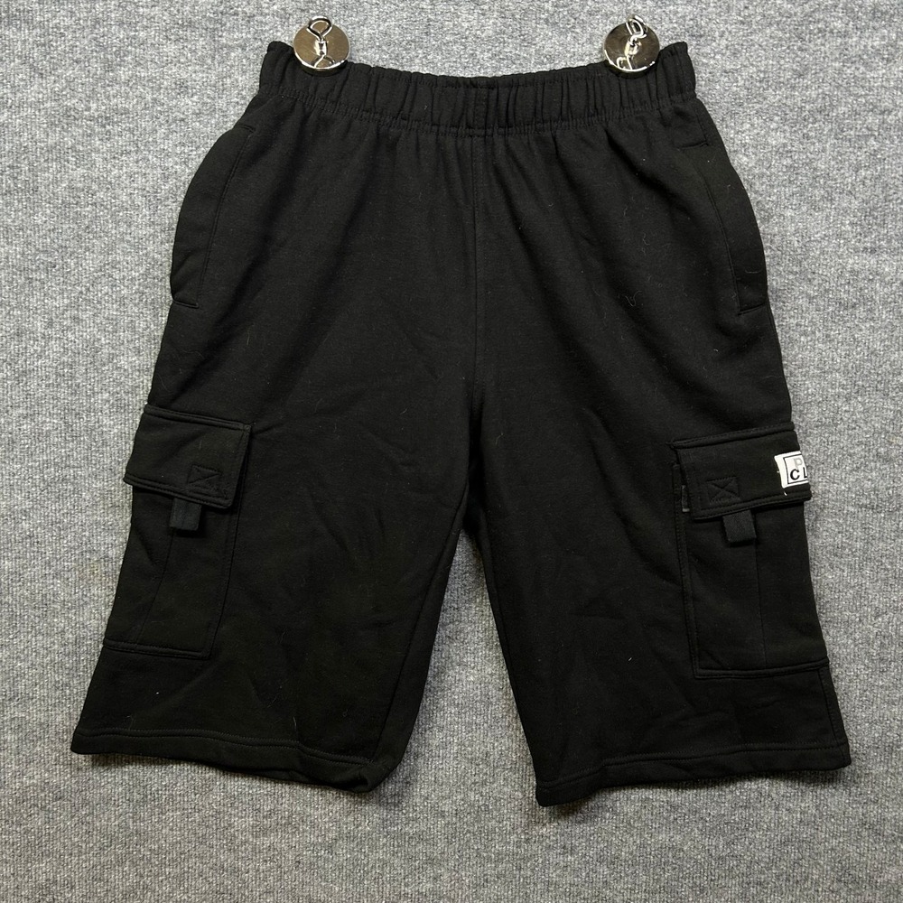 Pro Club Cargo Sweat Shorts Men's Black Pockets High Rise Drawstring Casual - M